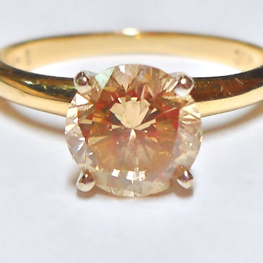 1.27ctw Champagne Diamond Solitaire Ladies Engagement Gold Ring w/ Gift Box - Picture 5 of 14
